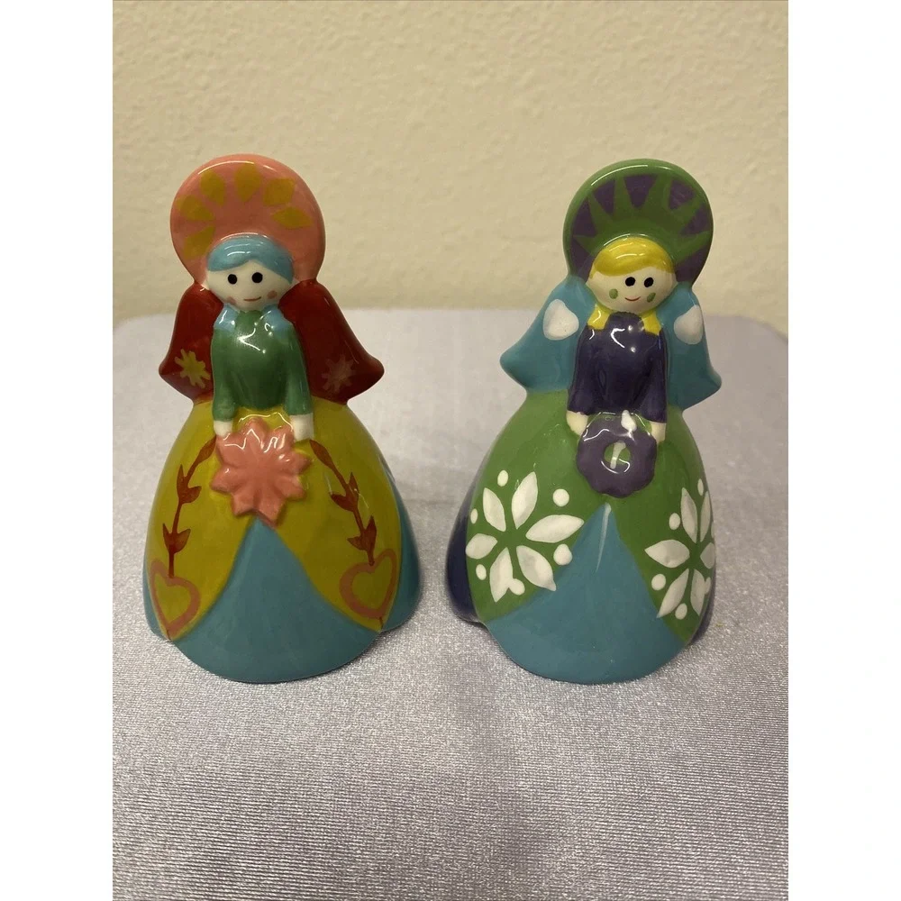 World Market Salt & Pepper Shakers Folkloric Colorful Angels Figurines